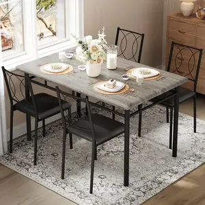 Dining Table Set for 4, Small Kitchen Table with Upholstered Chairs, Farmhouse Wood Dining Table Chairs for Kitchen Room, Small Spaces, Apartment, Grey