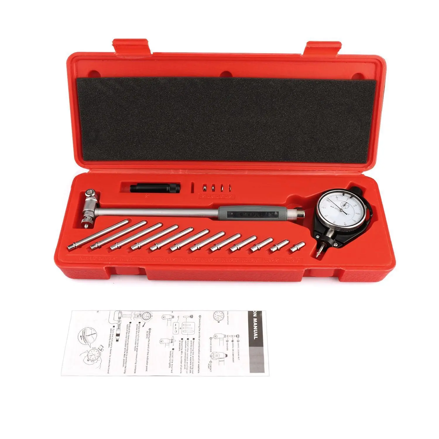 Mechanical Dial Bore Gage Set - High Precision, 2-6 in Range, 0.001" Accuracy, Carbide-Tipped Anvil, Complete Accessories, Automotive Mechanics Tool for Cylinder Hole Measurement & Out-of-Roundness Detection