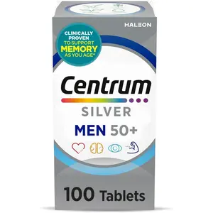 Centrum Silver Multivitamin for Men 50 Plus, Multimineral Supplement, Vitamin D3, B-Vitamins and Zinc, Gluten Free, Non-GMO Ingredients, Supports Memory and Cognition in Older Adults - 100 Ct