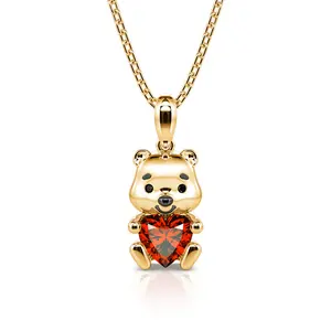 Jeulia Hug Me "Much-loved Bear" Heart Cut Sterling Silver Necklace