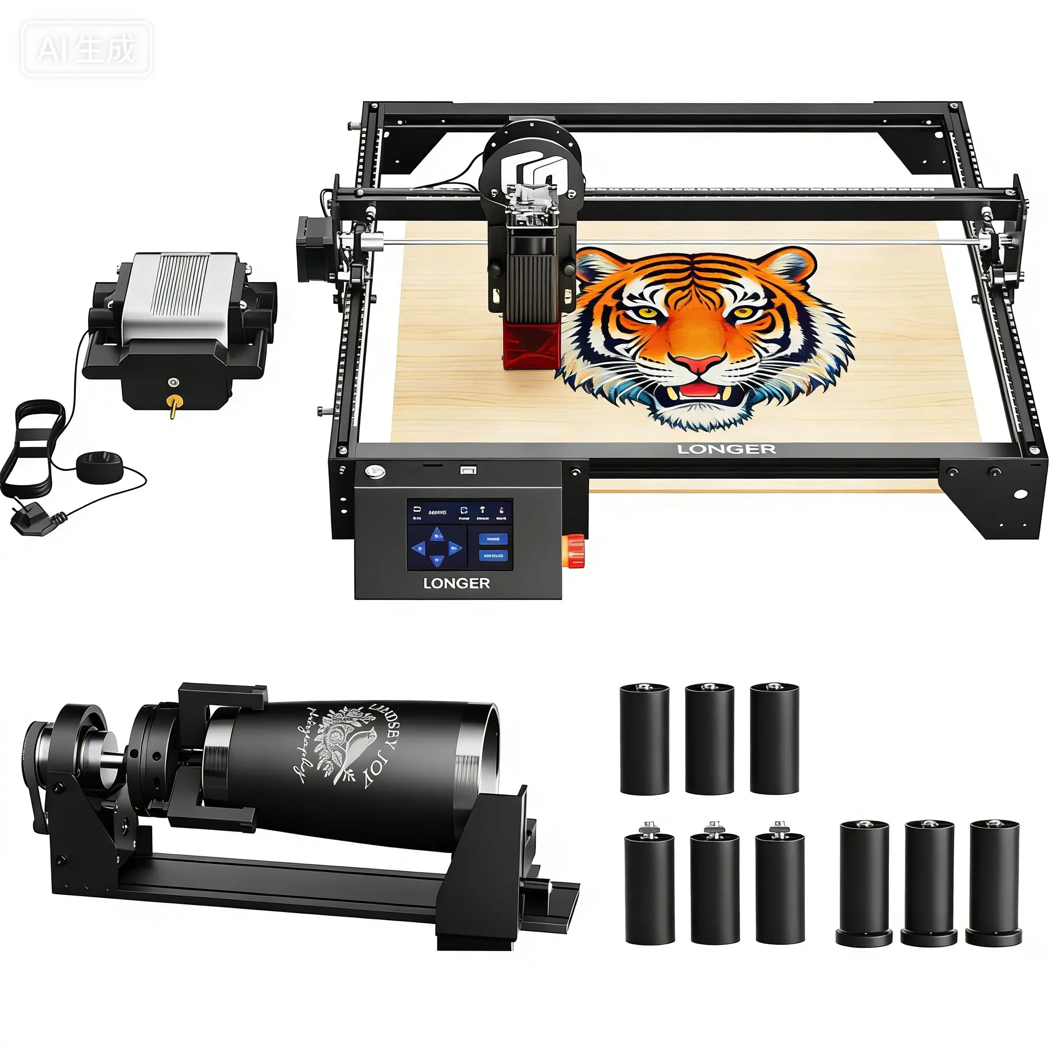High-Power 10W Longer RAY5 Desktop Laser Engraver & Cutter, Multi-Materials Wood/Leather/Acrylic Machine with Safety Protection, Air Assist, 3-in-1 Roller Set, 60db Quiet Cutting, Safety Goggles for DIY Home Projects