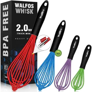 Heat-Resistant Silicone Whisk (480°F), Kitchen Whisk Set of 4 – Professional non-scratch whisks for cooking, balloon egg whisk perfect for frothing, blending, beating
