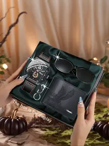 Men's Quartz Watch Set with Wallet, Glasses, Keychain, Men Accessories, Perfect Gift for Daily Use, Holidays, Birthdays, Father's Day, Thanksgiving