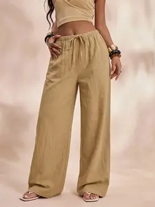 Women's Casual Drawstring Linen Beach Pants, Elegant Party Wear, Comfortable Camping & Travel, Trendy Natural Fit, Versatile Ankle-Length