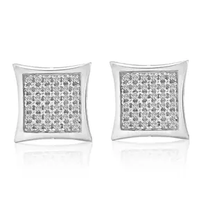 1/3Ct Natural Diamond Pave Square Framed Womens Earrings in White or Yellow Gold