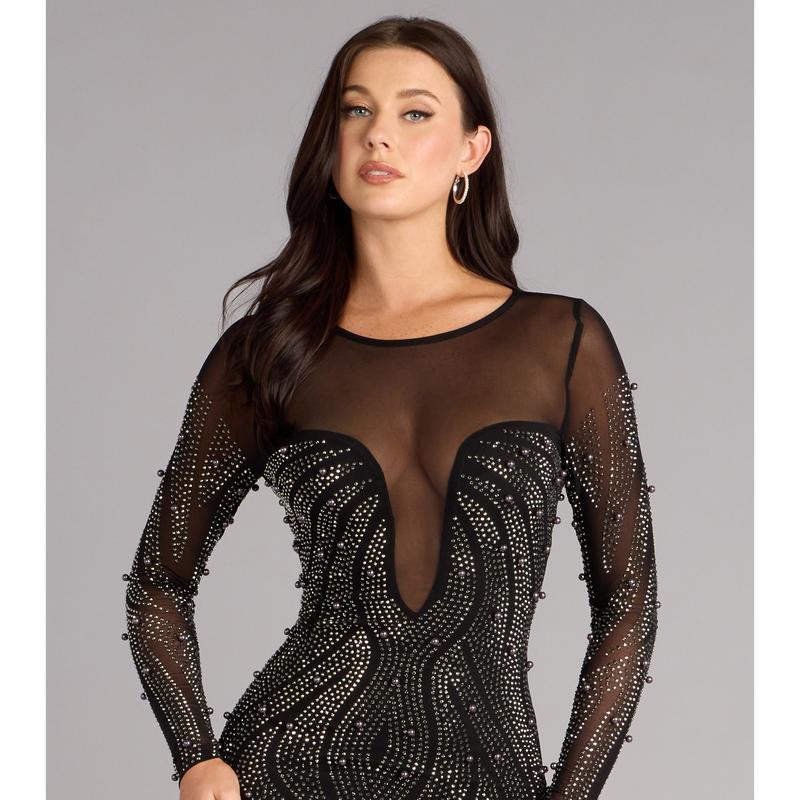 Josie Rhinestone Pearl Bodycon Mini Dress