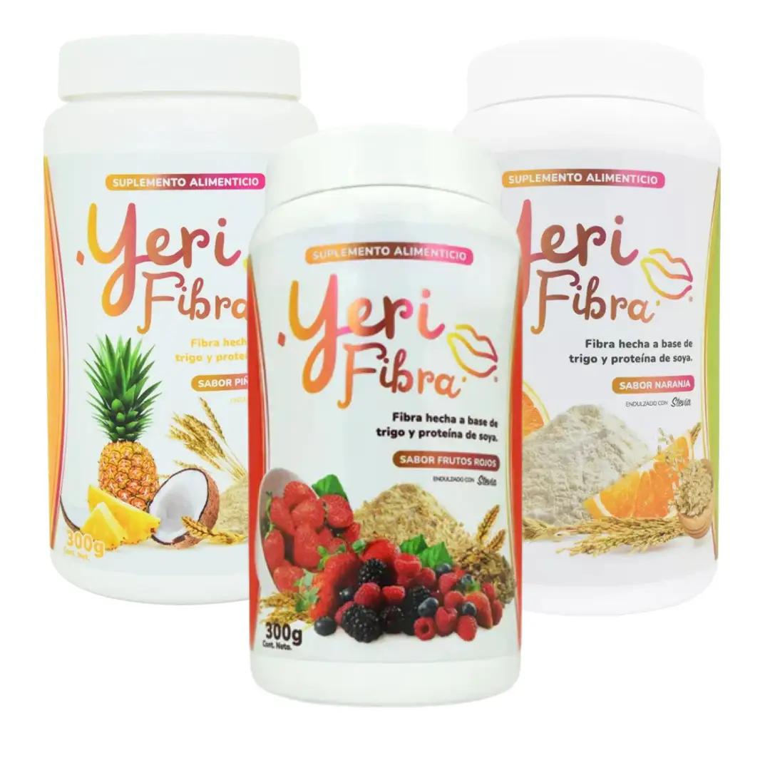 Viral Fibra on TikTok - Yeri Fibra Piña Colada | Frutos Rojos | Orange Flavors - Fiber Supplement, Wheat and Soy Protein, 300g (10.5oz) Made in Mexic