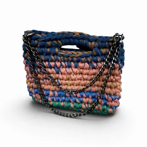 Women's Multicolor T-Shirt Yarn PU Handbag with Chain - Durable Cellphone Accessory, Mobile Phone Charm, Ideal Party Gift for Women