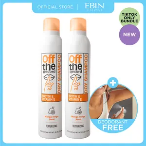 EBIN Off The Record Fresh Reset Duo (Mango Tango Burst) 2-Pack Dry Shampoo + FREE Deodorant Spray | Oil Control, Odor Protection, All-Day Fresh