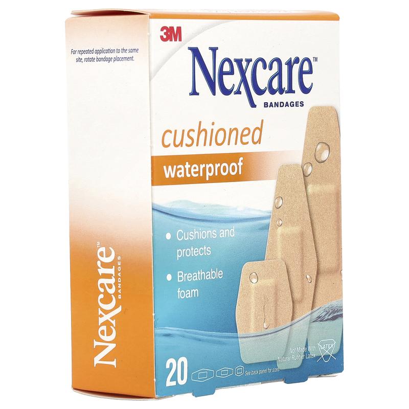Nexcare Cushioned Waterproof Bandages, 20 Assorted Sizes