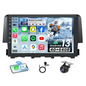 2+64GB Android Car Radio for 【Honda Civic 2016-2020】 9" IPS Touch Screen with Wireless CarPlay & Android Auto WiFi Bluetooth5.4 FM SWC Camera GPS