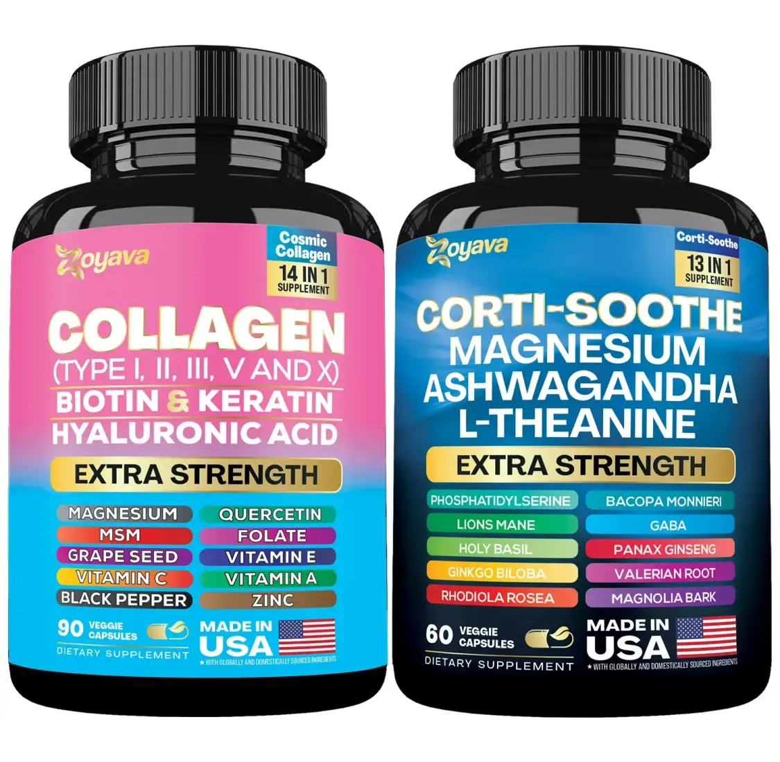 Shining Serenity Set - Collagen & Cortisol All-in-One Dietary Supplement - Multivitamin Combo for Fitness & Healthcare with Extra Strength Ingredients - Made in USA
