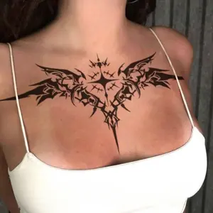 1pcs Angel Wings Herbal Juice Tattoo Sticker Sexy Spicy Girl Temporary Tattoo on Chest Waterproof Durable Fake Tattoo for Men and Women Party Gift Y2K Sticker Tattoos