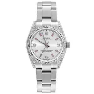 Rolex Oyster Perpetual 31 177200 Steel Custom Diamond Bezel Silver Pink Dial WHT031695