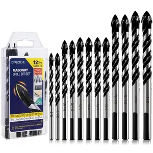 12-PCS Masonry Drill Bit Set & Concrete Drill Bit Set, 1/8 to 1/2 inch Professional Carbide Drill Bits Tip for Glass, Tile, Brick, Cement Concrete Plastic Wood etc. Masonry Drill Bits Set by DYRECELVE