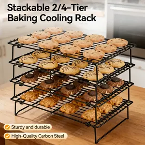 2/4-piece foldable cooling rack, bakeware, non-stick oven safe and dishwasher safe, suitable for baking, grilling and outdoor kitchen use, food-grade safety, ideal choice for Halloween, Christmas, Thanksgiving, stackable, black