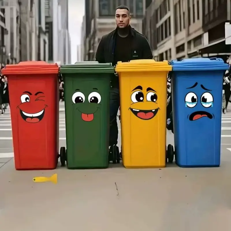 4 sheets/Set Cartoon Face Stickers, Wall Decal, Self-Adhesive, Household, Plastic Surface Compatible, Removable, Home Decor Suitable for Trash Can, Wall, Refrigerator, Glossy Finish, Decorative, Kitchen Stickers, Decoration Sticker