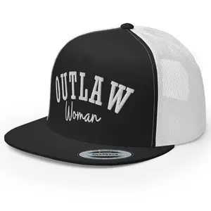 RIVEMUG NX Outlaw Woman Embroidered Flat Bill Trucker Hat High Crown Snapback Hat