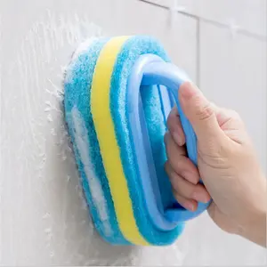 Tile Sponge Scrubber Brush, Microfiber Cleaning Pad with Handle for Kitchen Bathroom, Strong Cleaning Power for Tiles Dishes – For Women Men Home Use