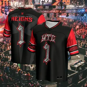 [HOT JERSEY] Roman Reigns Youth Football Jersey – Black Wrestling Inspired Sports Shirt for Kids - Full Print Logo