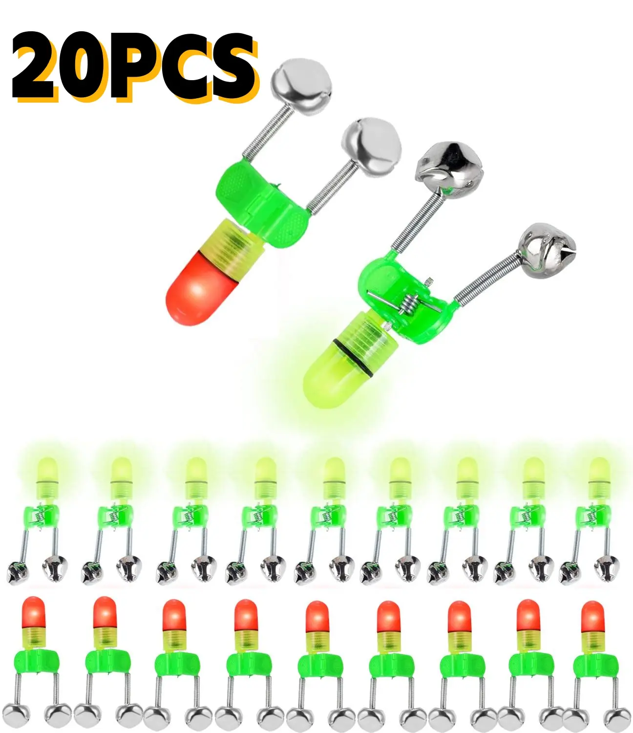 20pcs Fishing Bell Fishing Rod Bells - Fishing Alarm Dual Alert Bells for Rods - Sea Night Fishing Alarm Bells Clips for All Kinds of Outdoor  ﻿