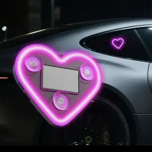 Solar Powered Wireless LED Triangle Heart Shape C-Pillar Neon Light for Car Interior Decor Eco-Friendly Modern Stylish Look