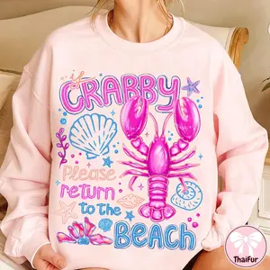 Funny Beach T-Shirt/Sweatshirt, If Crabby Please Return To The Beach, Coastal Summer Vacation Shirt, Nautical Brushstroke T-Shirt/Sweatshirt