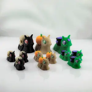 Spooky Flexi Snail Figurines, Articulated 3D Printed Halloween Fidget Toy, Cauldron Skull Pumpkin Mini Snail Set, Goth Desk Decor, Tiered Tray Halloween Decor