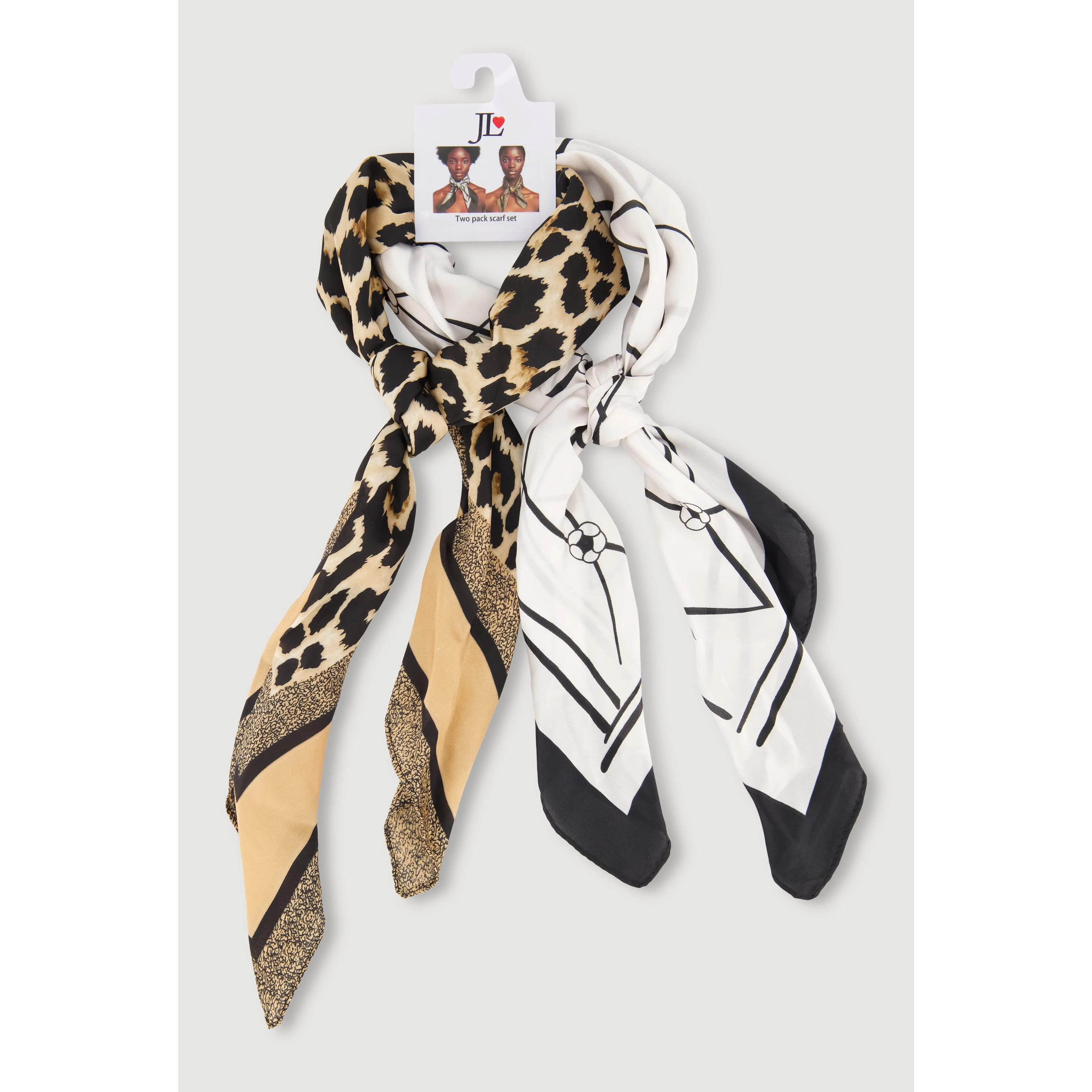 Assorted Border Print Multiway Scarf 2 Pack
