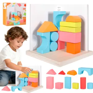 Projection Building Blocks Puzzle Game with 32 Wooden Blocks – A Spatial Reasoning & 3D Thinking Toy for Kids