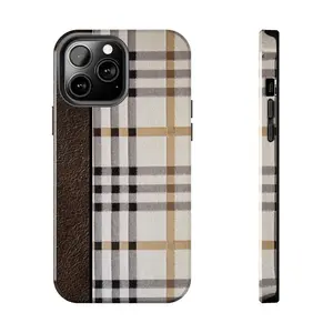 Caro Vintage Phone Case, Checkered Brown Minimalist Aesthetic Gift, Tough Case MagSafe Case for Model X 11 12 13 14 15 16 17 Pro Max S21 S22 S23 S24 S25 Ultra