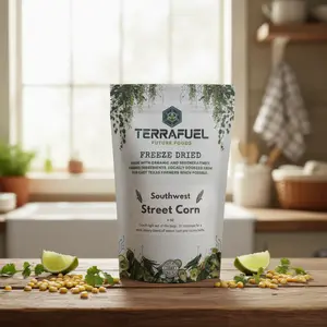 TERRAFUEL Street Corn - Crunch right out of the bag!...Or rehydrate for a warm, creamy blend of sweet corn and savory herbs.