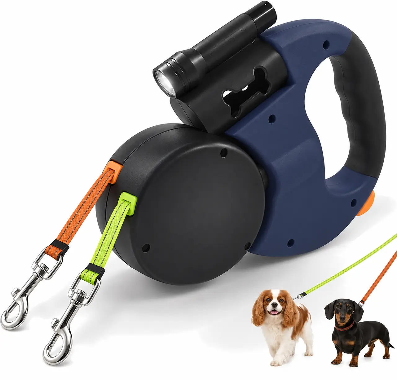 Retractable Dual Dog Leash for 2 Small-Medium Dogs - 10ft Tangle-Free Lead with 360° Swivel Head, Anti-Slip Handle, Stainless Steel Bowl, Harnesses - Lightweight for Daily Use, Hiking/Light Outdoor (Sports & Outdoor Protective Gear, Leads & Harnesses)