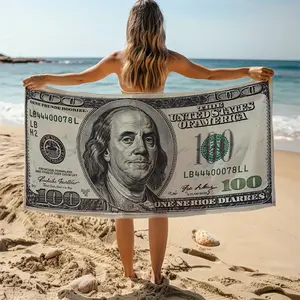 1-Pack Extra Large 58"x29" Benjamin Franklin $100 Bill Design Beach Towel - Super Absorbent, Lightweight & Quick-Dry Polyester Blend for Swimming, Yoga, Bath, Gym - Soft & Durable Modern Style, Unique Pattern, Highquality Material, Fitness Lovers