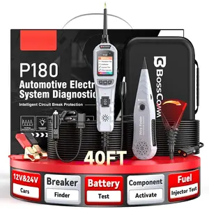 P180 Automotive Power Circuit Probe Tester, Wire Tracer, / Injector Tester, AC DC /Diode/Resistance/Relay/Fuse Test, 9-30V Electrical Circuit Tester, 40FT ,EN/ES Ver