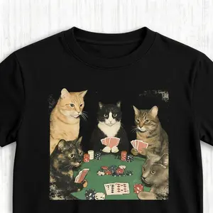 Funny Animal Vintage Graphic Tee, Royal Flush Felines T-Shirt, Cat Shirt, Gifts For Friends, Unisex Meme Cringe Funny Shirt, Menswear Womenswear Streetwear
