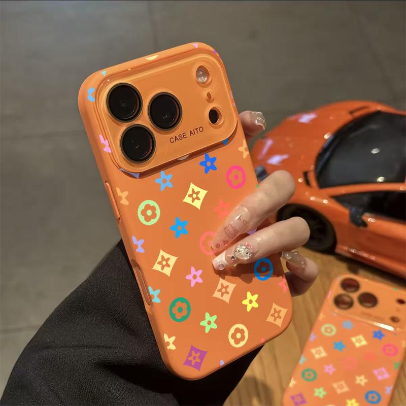 Trendy unique colorful Monogram Pattern Solid Color Phone Case with Ultra Skin friendly Touch, All Inclusive Lens Phone Case Suitable for Apple 17 16 15 14 13 12