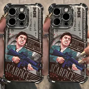 Popular Classic Movie Cool Money S-Scarface Creative Phone Case Suitable for iPhone 17 Air 16 15 14 13 12 11 Pro Max Plus Samsung S25 S24 S23 S22 Plus Ultra, Anti-Drop Transparent Soft Back Cover, Tough Funny Sarcasm Style Case for Men