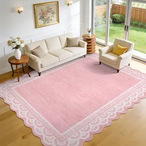 Garvee Fan-shaped Lace-framed Rug Stain-resistant Non-slip Washable Modern Minimalist Solid Color Printed Rug Foldable Non-shedding for Bedrooms Dining Rooms Offices Children's Rooms carpet