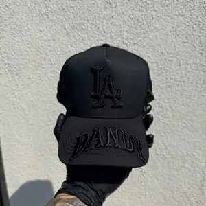 1:1Dandy Hats Halloween Deathrow G5 Black Cap with LA Logo & DANDY Embroidery for Spooky Ensemble Urban Flair