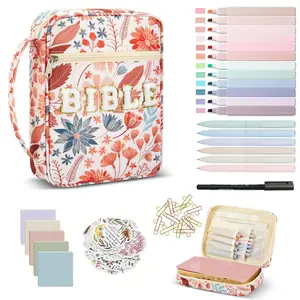 Large Bible Tote with Shoulder Strap, Bible Study Supplies, Bible Notebook Set, Portable Bible Highlighter Label Bag, School Supplies, Christian Gift for Mother's Day