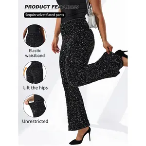 Plus Size Sequin Flare Pants for Women, Elastic Waist Long Leggings, Fashionable Design, Comfortable Casual Wear
