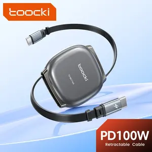 Toocki 100W USB C to USB C Retractable Cable Super Fast Charging For iPhone 16 15 Pro Max iPad Macbook Samsung S24 S23 Laptop Xiaomi Type C Cable PD 27W Type-C To Lightning Data Cable For iPhone 8-14 Series 1M