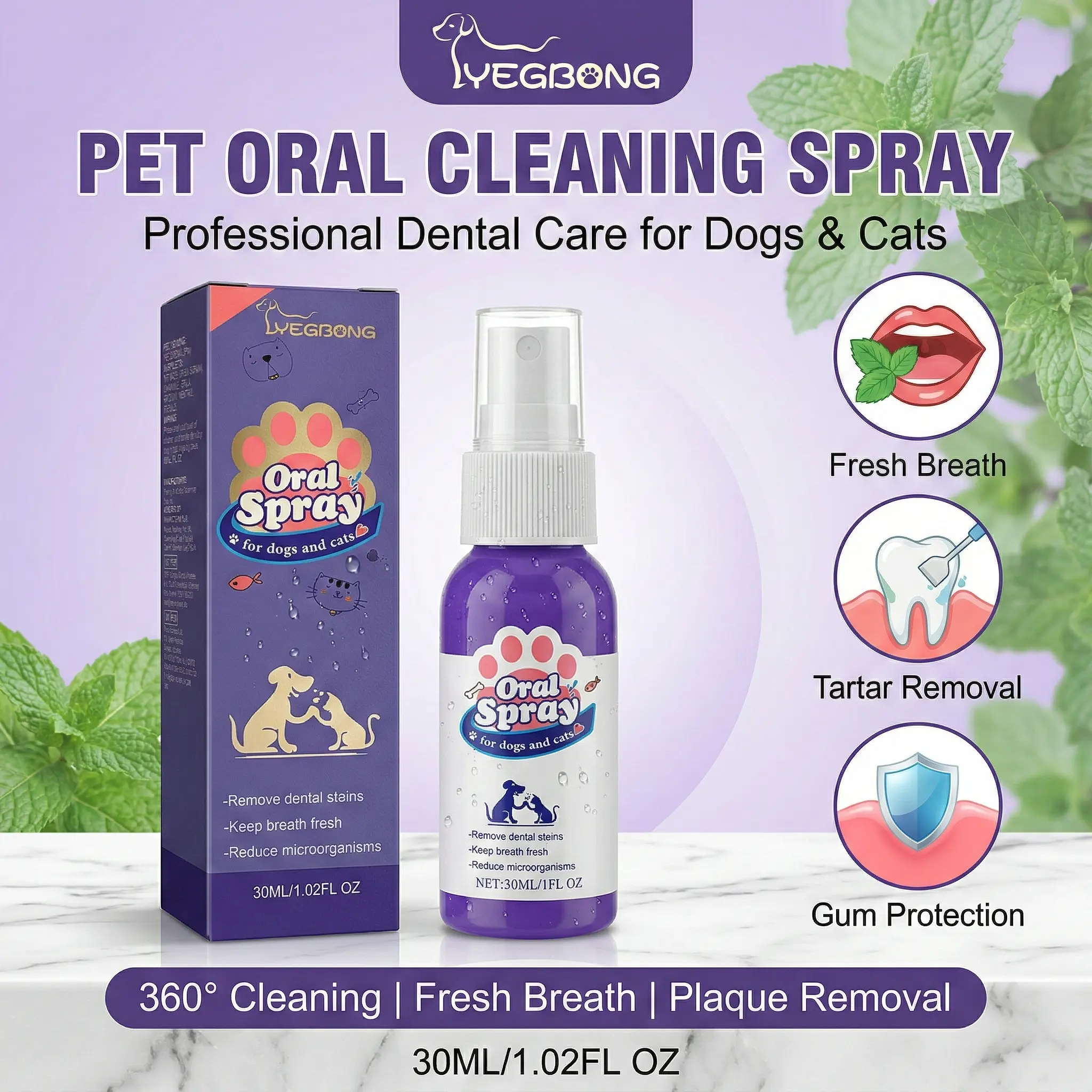 Pet Oral Care Grooming Supply Set - Pen Toothbrush, Bunny Chew Toy, Lollipop, 30ml/1.02fl oz Catnip Spray Bottle for Dogs & Cats (Single Item) - Plaque Remover, Stain Reduction, Gum Protection, Fresh Breath Clean, Comprehensive Oral Care