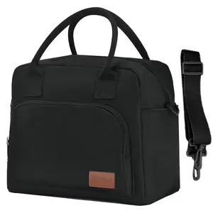Nifogo Insulated Lunch Bag for Women Men Reusable Leakproof Cooler Tote Adjustable Shoulder Strap Organizer Black Hiking Office Picnic