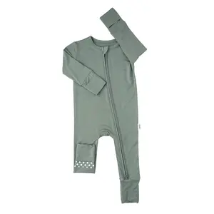 Eucalyptus ZIP Super Soft & Comfortable Baby Romper with 2-Way Zipper Bamboo Viscose Fabric Mitten Cuffs & Fold-Over Feet Newborn to 18-24m