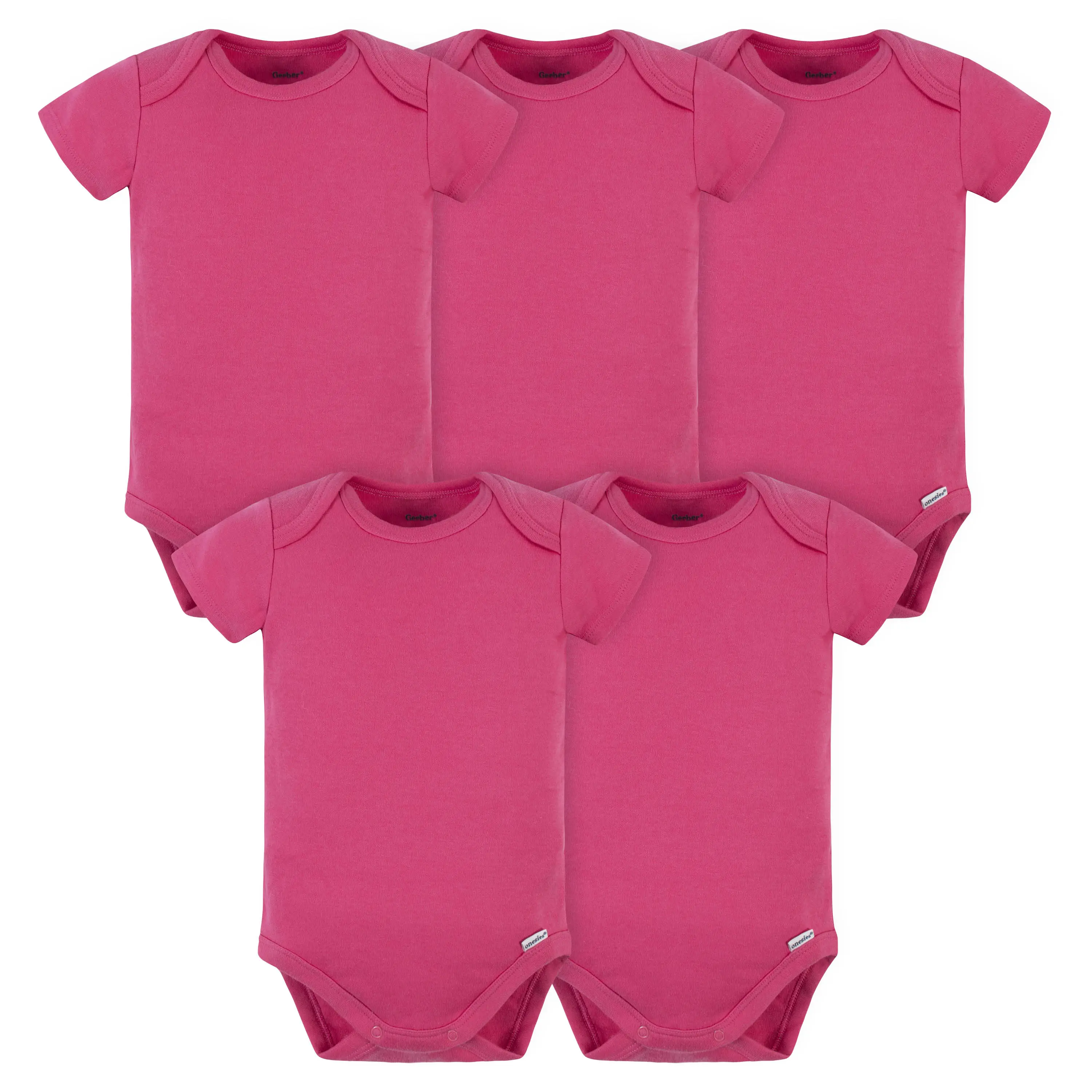 Gerber Baby Boys and Girls Onesies® Brand Short Sleeve Bodysuits, Hot Pink, 5-Pack