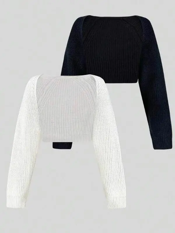 [Buy one and get two]Women's Minimalist Textured Raglan SleeveShrug Set, Open Front Sweater Cardigan,Cropped Cardigan, Comfort Long SleeveKnitwear for Spring & Fall