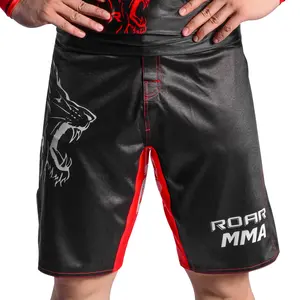 Roar-int Red Black MMA Fight Shorts for Kick Boxing, Grappling, and Martial Arts Training