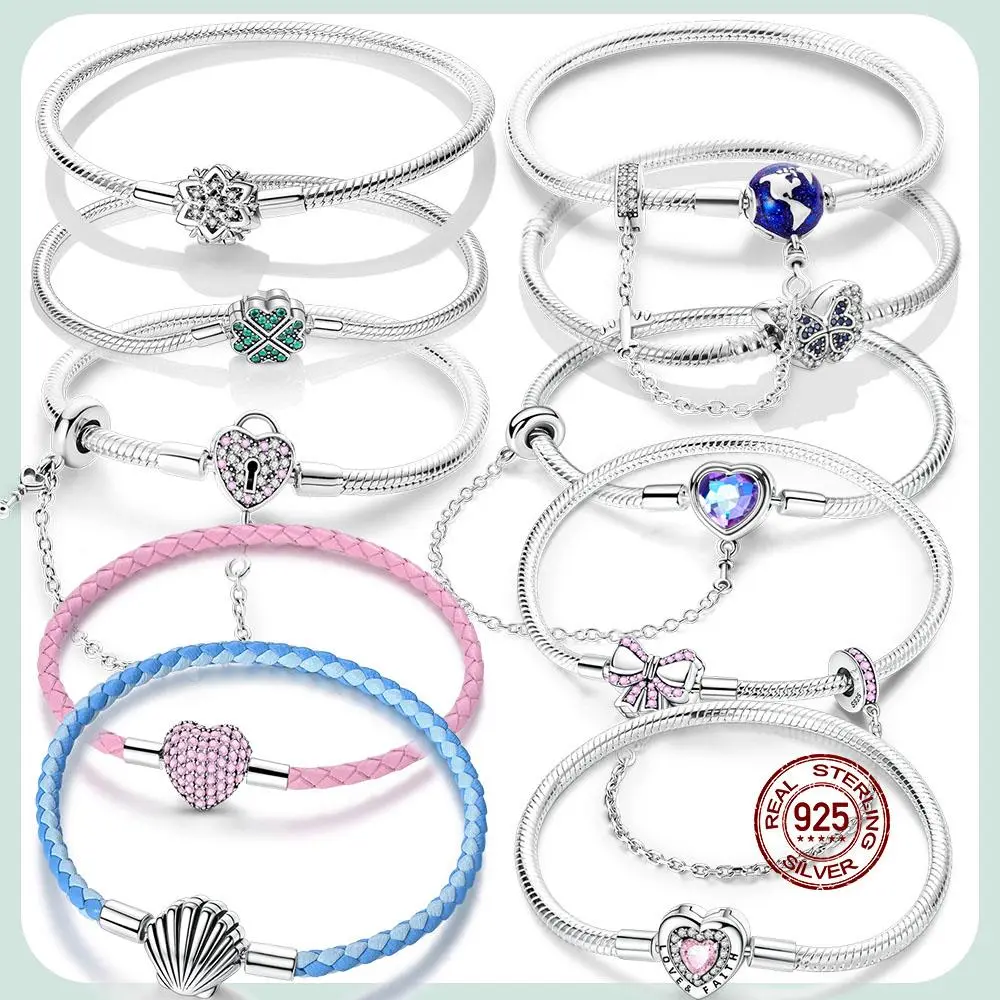 925 Sterling Silver 17-20CM Bracelets Forever Love Butterfly Heart Bracelet Fit DIY Charms Beads Fashion Women Jewelry